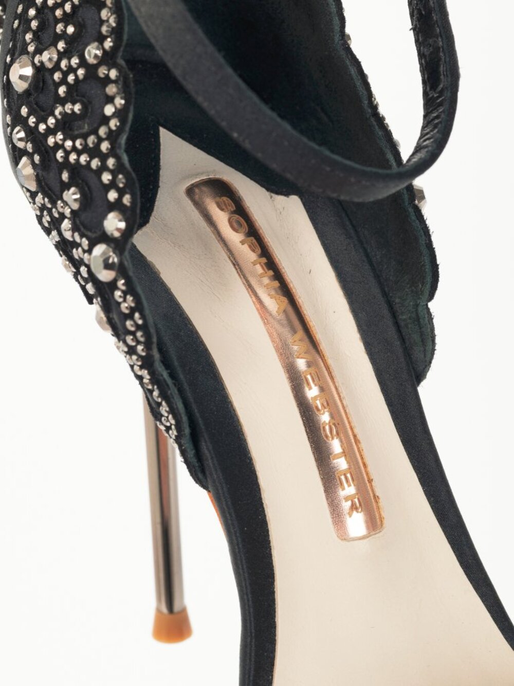 Sophia Webster Evangeline "Black" Crystal-Embellished Satin Sandals - Picture 10 of 10